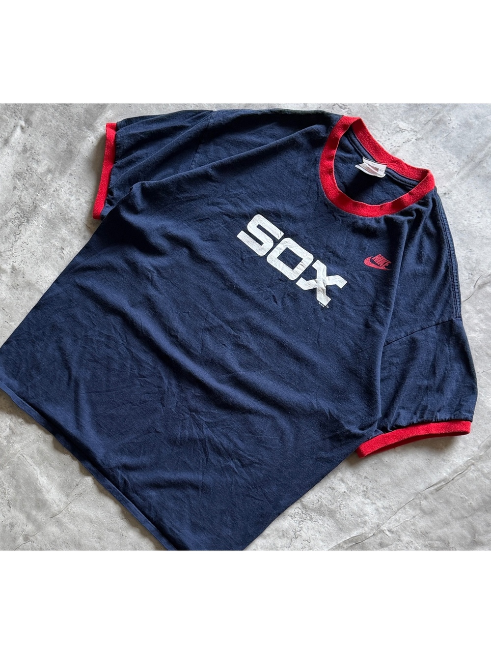 Vintage Throwback Nike Sox Navy & Red Ringer T-Shirt XL